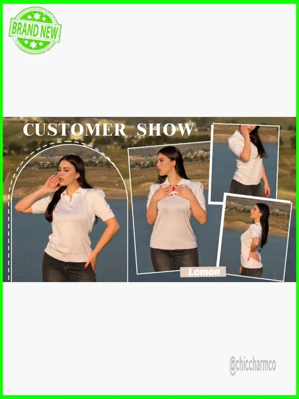 Short Sleeve V-Neck Polo Sweater Pullover Lightweight Ribbed Knit Top